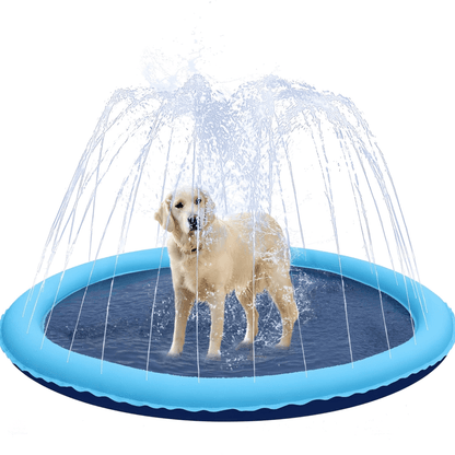 Golden retriever staat in de AquaPaws waterspeelmat
