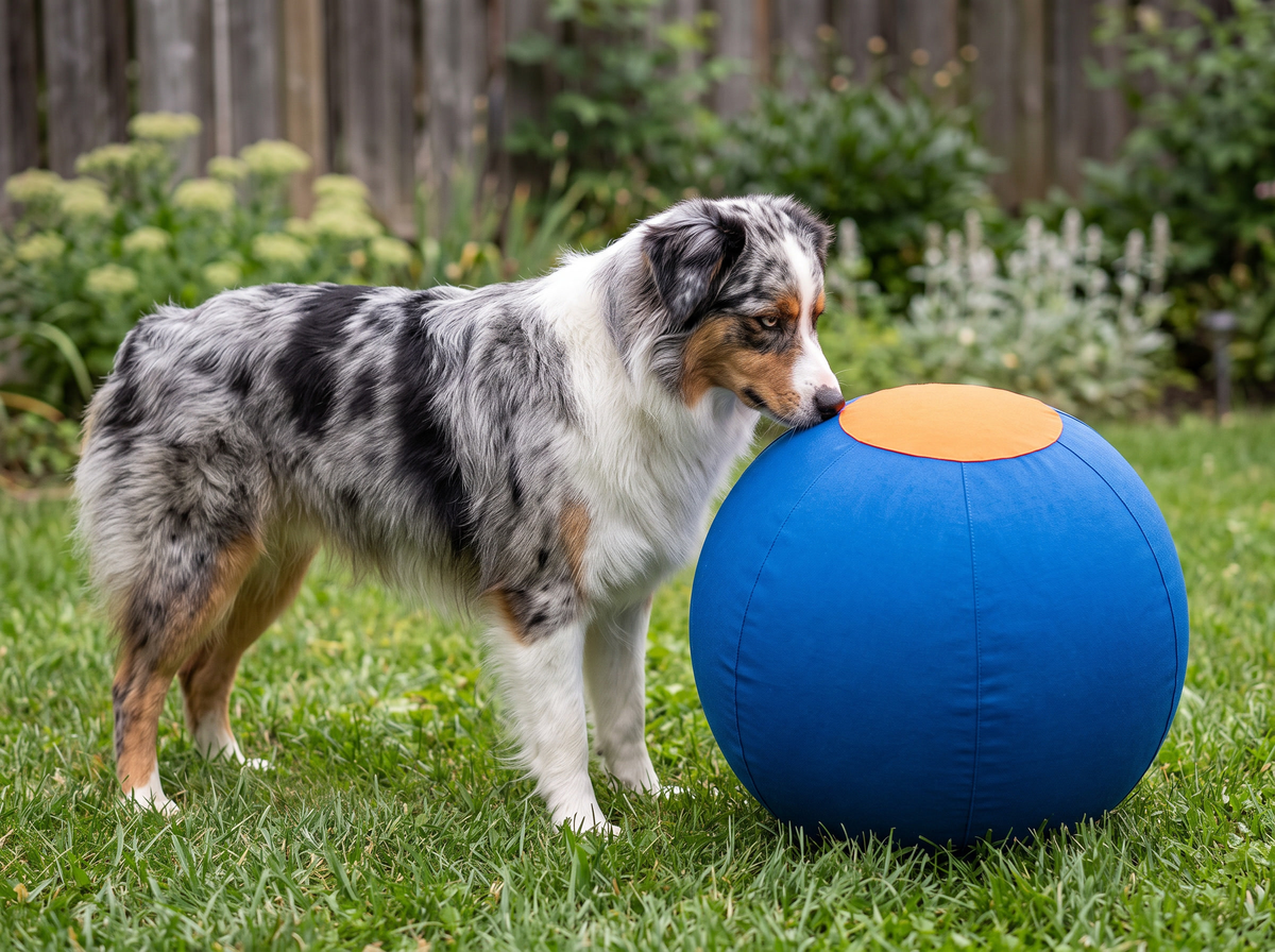 DriveBall XL blauw te groot om te bijten naast Aussie