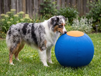 DriveBall XL blauw te groot om te bijten naast Aussie