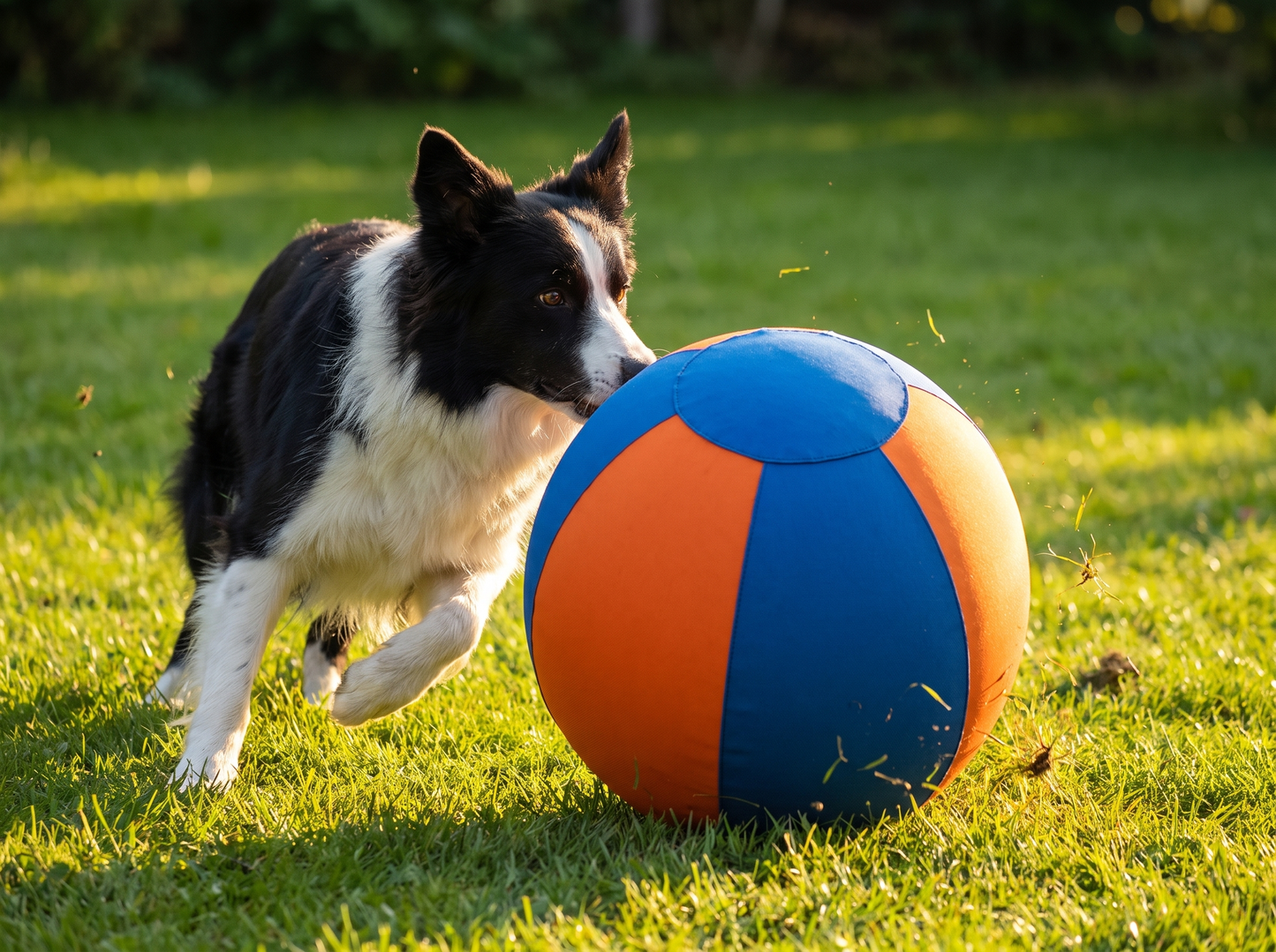 Border Collie duwt de DriveBall XL blauw-oranje