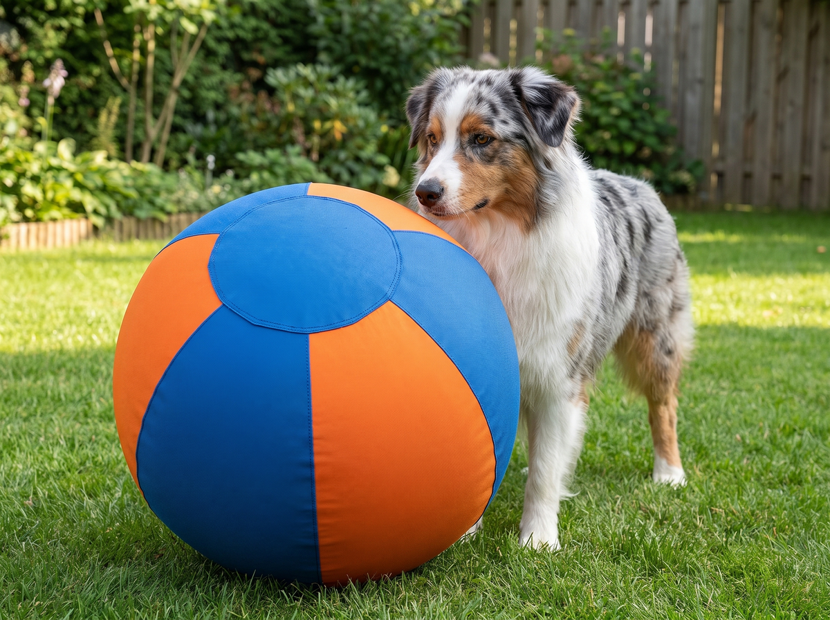 DriveBall XL blauw-oranje schaal naast Aussie
