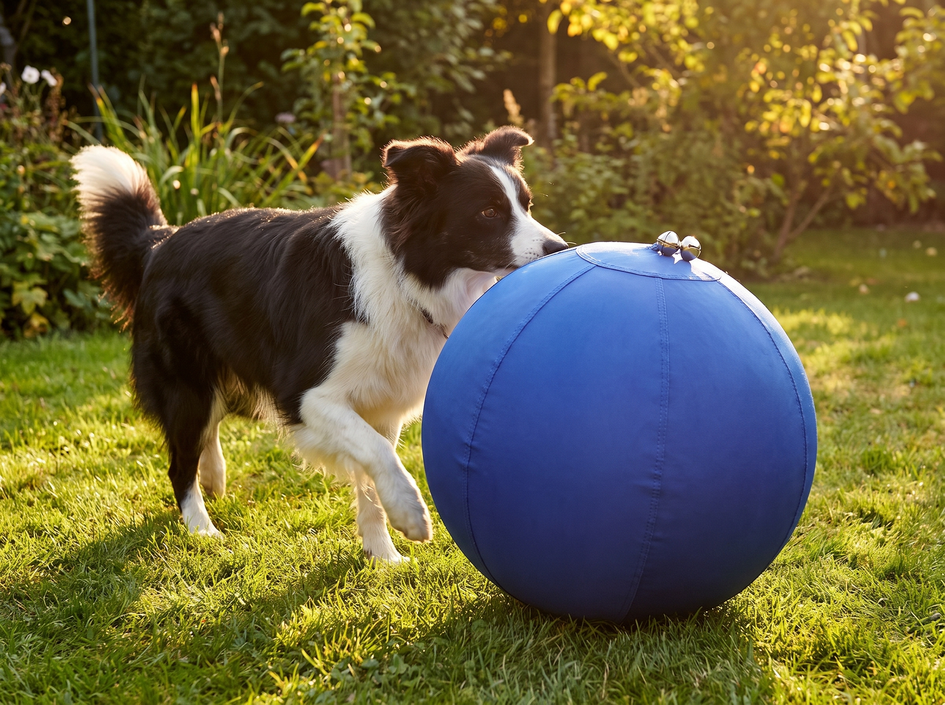 Border Collie duwt de DriveBall XL met belletje