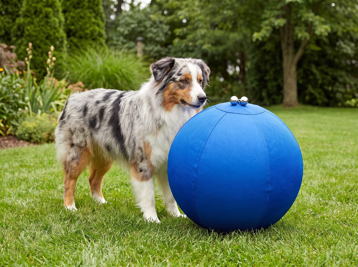 DriveBall XL met belletje schaal naast Aussie