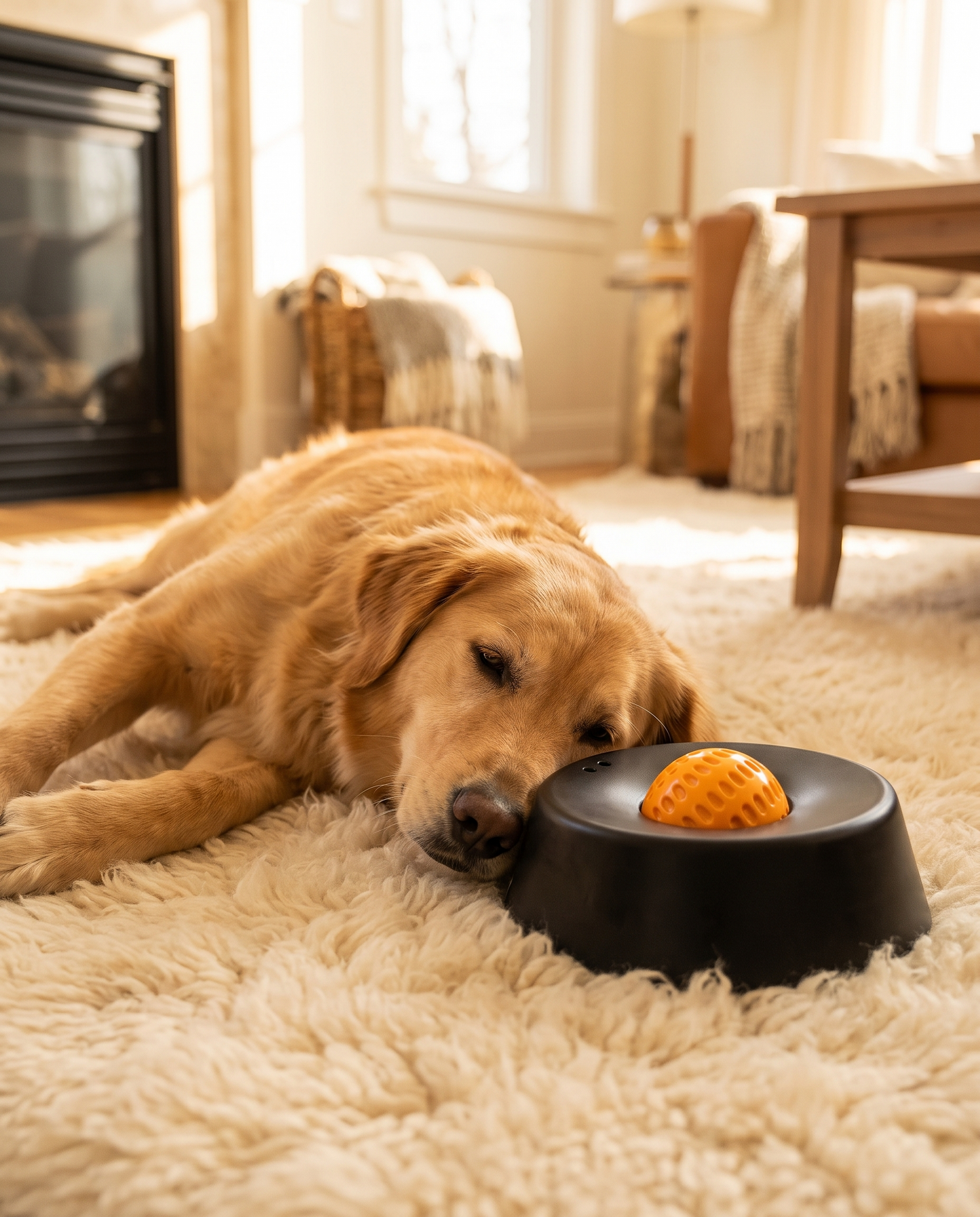SlowLick kalme hond naast product